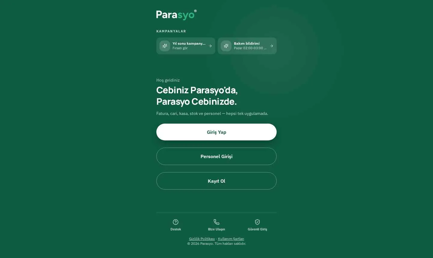 Parasyo çalışan giriş ekranı
