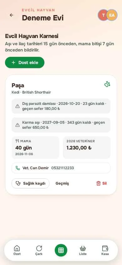 Home+ pet care screen