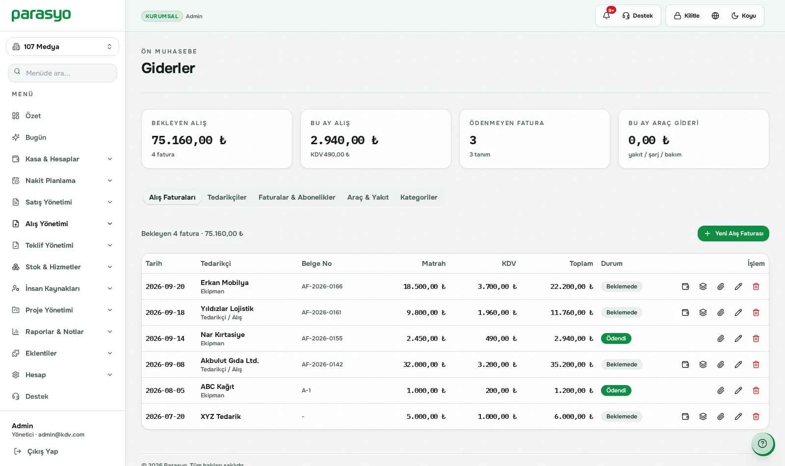 Purchase Invoices — Record expense invoices with VAT, never miss an unpaid one.