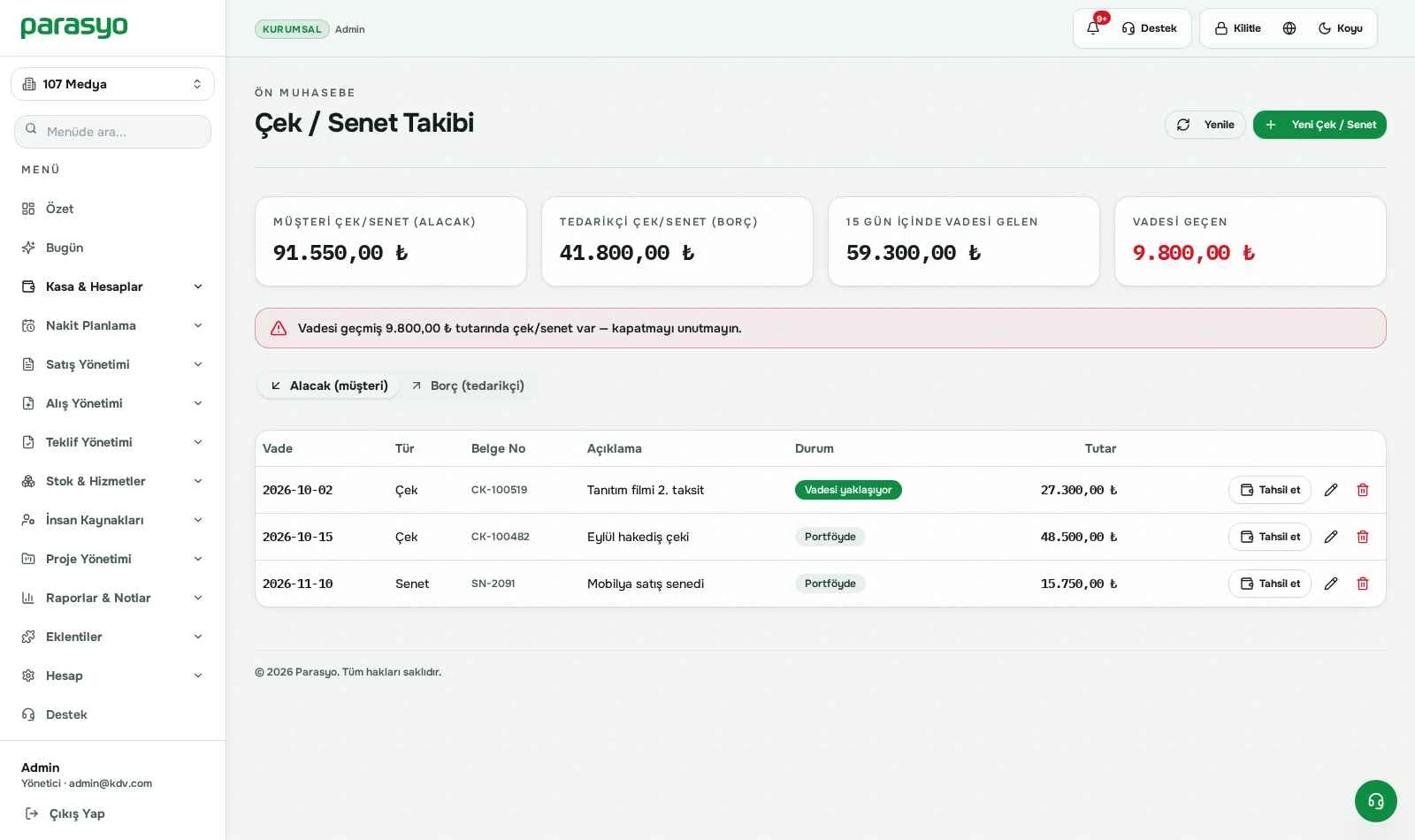 Check / Note Tracking — Which check is due when, and whether anything is overdue; you see it on one screen.