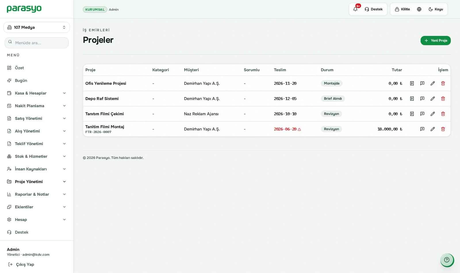 Project Management — What stage each job is at and how many days to delivery; the project board tells you.